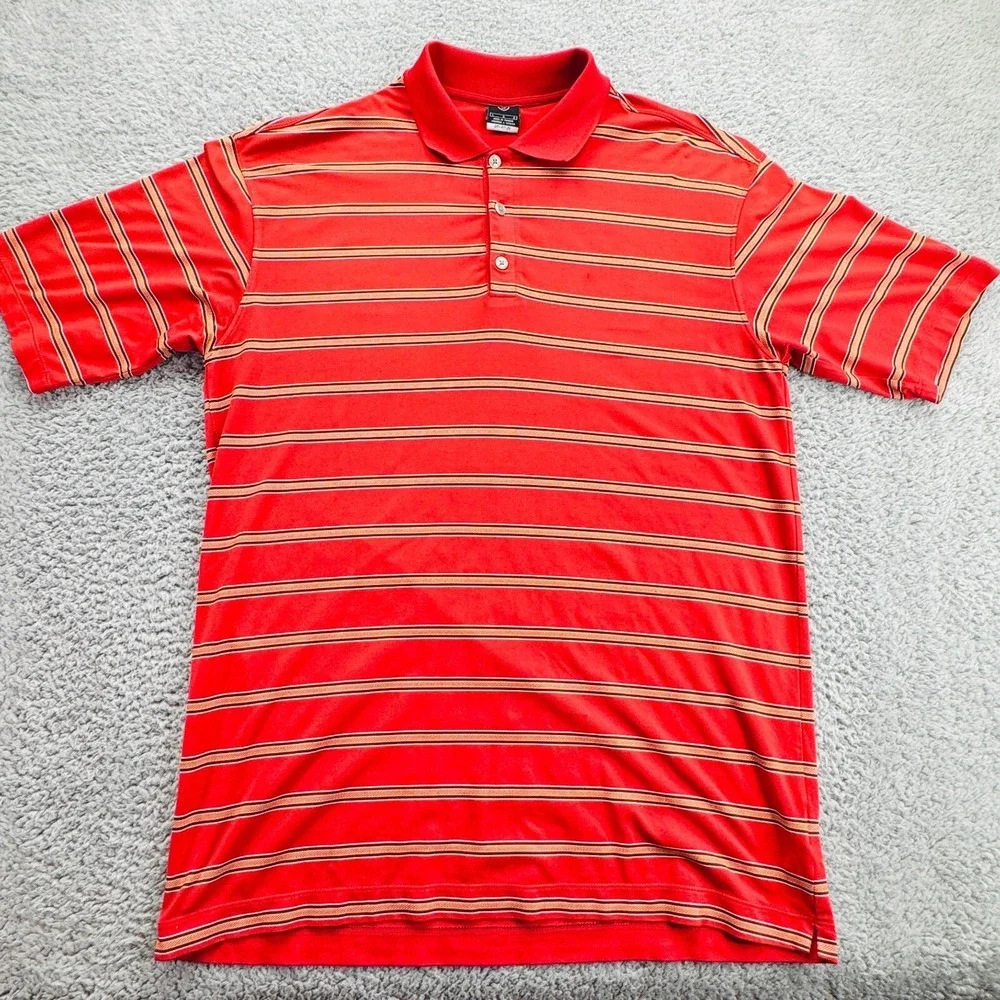 Nike Golf Tour Performance Polo Shirt Orange Red Stripe Dri Fit UV Large Mens‎